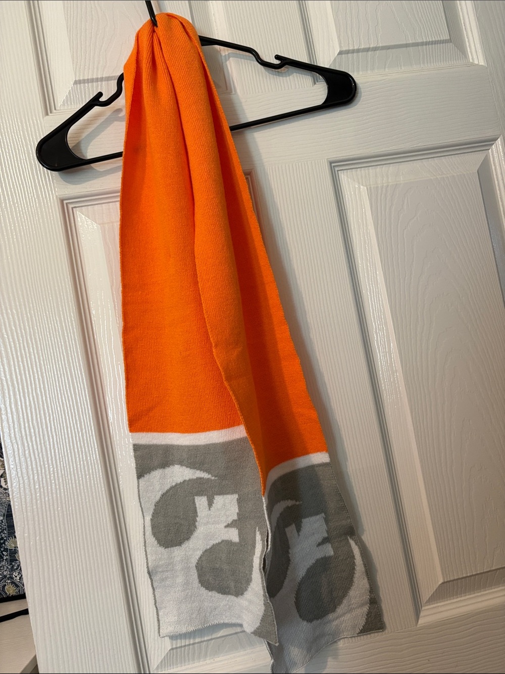 Bright Orange Knit Scarf with Gray White Accent